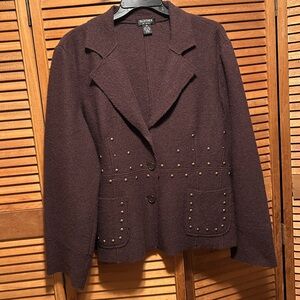 Clothes by Revue Chocolate Brown Boiled Wool Sweater/Jacket with Stud Details
